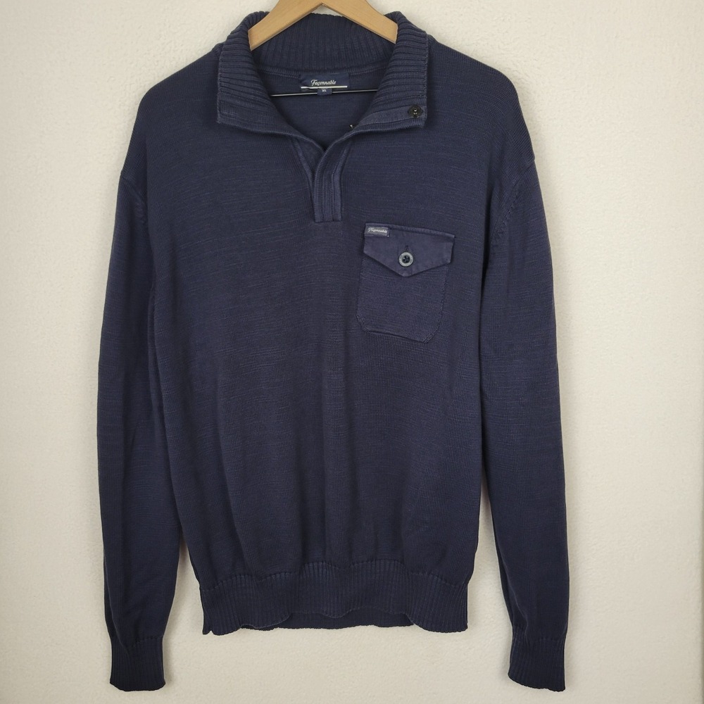 Façonnable Quarter Snap Pullover Sweater Mens XL Navy Cotton Classic Old Money